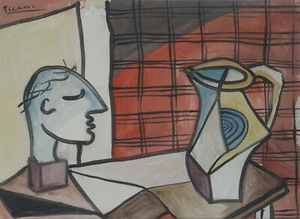 Cubist painting - Still life, signed Pablo Picasso, w COA - Picture 1 of 12
