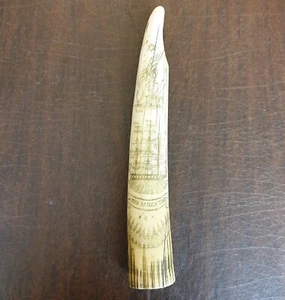 Scrimshaw Replica Faux Walrus Tooth Tusk SAMANTHA SHIP Maritime Americana Sailor - Picture 1 of 13