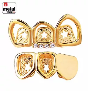 Herren Iced CZ vergoldet 3 offene Grillz rechte Seitenzähne oben unten LS30R 3F G - Bild 1 von 4