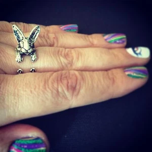 Bean the bunny! adjustable ring rabbit rabbits silver metal cute funny - Picture 1 of 3