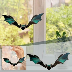 Halloween Bat Stained Glass Suncatcher Window Hanging Acrylic Wall Art Outdoor - Picture 1 of 12