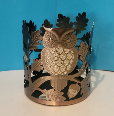 Candelabro Bath & Body Works Bronce Búho Hojas de Bellota 3 Mechas Brillo Decoración Otoño Foto 1 de 4