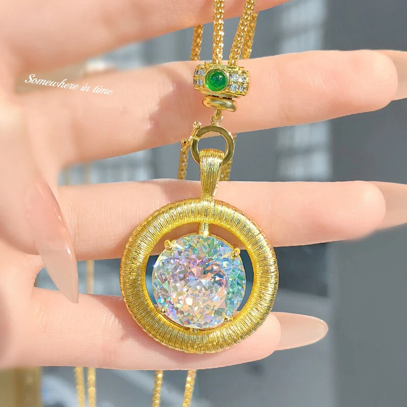 New italian Double Inlay Rainbow Mystic Topaz Gemstone Charm Women Gold Necklace - Image 1 of 4