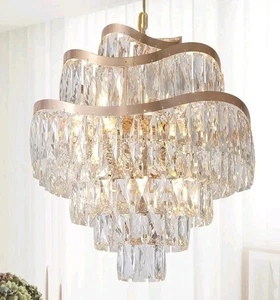 Fashtop 12 Lights 7-Tier K9 Crystal Gold Chandelier 20" Modern Chandelier - Picture 1 of 7