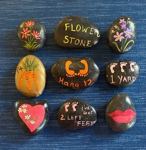 Hand Painted Rock Art Home Decor Flower Heart 2 Left Feet Lips 14 Carrot Hang 12 - Picture 1 of 1
