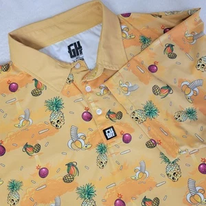 GREATER HALF Shirt Mens XL Yellow Golf Polo Cherry Bomb Skull Pineapple Ammo - Picture 1 of 10