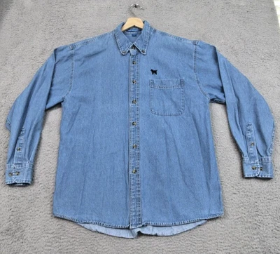 Camisa Denim Port Authority Para Hombres Grande Labrador Perro Bordada Informal Ropa de Trabajo Foto 1 de 4