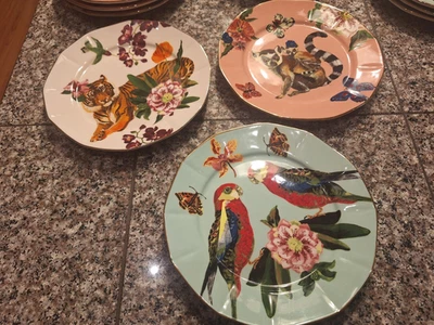 SET 3 NEW Anthropologie Nathalie Lete Tiger, Lemures, Parrot Dessert Plates - Image 1 of 4