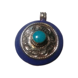 Handgefertigter tibetischer Anhänger Schmuck Lapislazuli Türkis Edelstein 1,6 Zoll AP-11530 - Bild 1 von 4