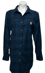 Carhartt Flannel Tunic Shirt Women’s XL Rugged Flex Relaxed Fit Blue Plaid - Picture 1 of 8