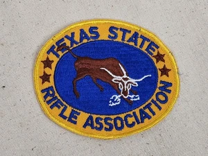 Toppa giacca gilet tiro blu vintage Texas State Rifle Association toro furioso su toppa - Foto 1 di 2