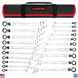 20 Pc Reversible Ratcheting Wrench Set, SAE & Metric, Non-Slip, Roll-Up Pouch - Picture 1 of 7