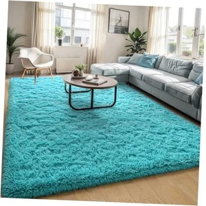 5x8 Fluffy Soft Teal Blue Rug for Living Room Bedroom, Large Area Rugs Super - Picture 1 of 8