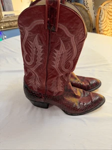 Larry Mahan Vintage rote Western Cowboy Schlangenleder Stiefel Größe 11 - Bild 1 von 16