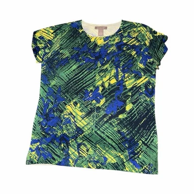 Suéter Kenar manga curta tamanho M verde médio azul amarelo decote redondo 095 - Imagem 1 de 2