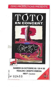 RARE / TICKET BILLET DE CONCERT - TOTO : LIVE A TOULON ( FRANCE ) 1992 - Picture 1 of 3