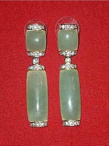 Bonito conjunto de pendientes vintage de jade tallados en plata de ley china Estate - Imagen 1 de 4