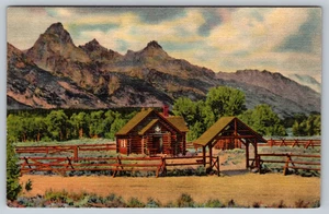 Vintage Postcard Church of the Transfiguration Tetons Jackson Hole Wyoming Linen - Picture 1 of 2