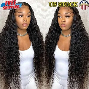 30 In Human Hair Lace Front Wigs HD Transparent Deep Wave Adjustable Cap New - Picture 1 of 6