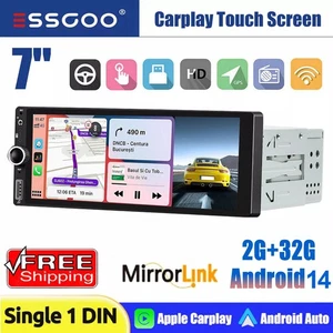7" Single 1DIN Android 14 Apple Carplay Car Stereo GPS NAV Head Unit 2+32G Radio - Picture 1 of 14