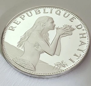 HAITI 1973 50 Gourdes "WOMAN ON BEACH" Gorgeous Silver Proof LOW MINTAGE COIN - Picture 1 of 2