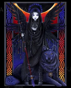 Gothic Angel Guardian Celestial Eclipse Wolf Rayvnwolf CANVAS Print Signed - Picture 1 of 3