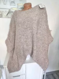 ITALY Damen Strick Pullover NEU 44 46 48 50 beige Oversize Überwurf Lagenlook - Bild 1 von 4