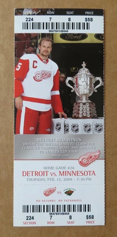 Red Wings Nicklas Lidstrom Campbell Bowl Game ticket stub  Feb 12, 2009 Cover
