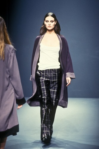 Pantalone Prada Vintage Archivio Autunno 1997 Nero Seta Plaid Gamba Dritta 42