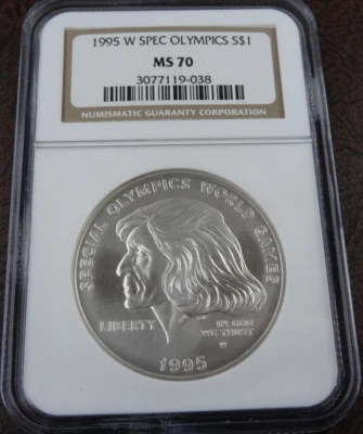1995-W Special Olympics Unc Silver Dollar NGC MS 70 US Mint Commemorative $1 - Image 1 of 4