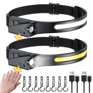 2x Stirnlampe COB+LED Kopflampe USB Wiederaufladbar Bewegungssensor 5-Modi Akku - Bild 1 von 14