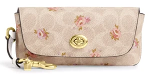 🧡Coach Sunglass Case - CAP68 Sand Floral Signature Canvas & Smooth Leather -NWT - Picture 1 of 2