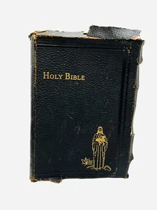 Vintage Holy Bible KJV John A. Hertel Co 1940s Black Red Letter Jesus Cover Worn - Picture 1 of 8