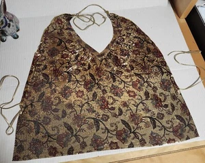 Whiting Davis Gold Floral Print Mesh Metal V Neckholder Top Vintage - Bild 1 von 22