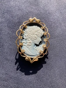 Stunning blue and white Cameo brooch with 9ct gold filigree surround - Picture 1 of 8