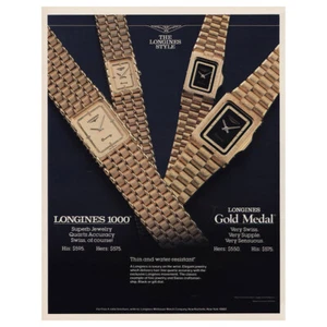 1986 Longines Watch: Gold Medal Thin and Water Resistant Vintage Print Ad - Picture 1 of 1