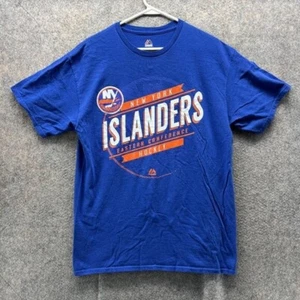 New York Islanders Shirt Men Large Blue Orange Majestic Hockey NHL Crewneck - Picture 1 of 12