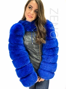 Blue Fox Fur Arm Sleeves / Stole With Scarf Saga Furs Long Hand Cuffs Collar - Picture 1 of 8