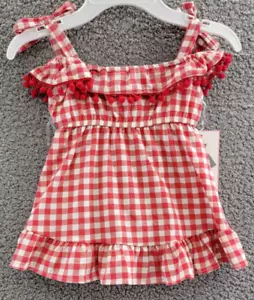 Rare Editions Gingham Off-The-Shoulder Ruffle Dress Girls 2T Red Ruffle Pullover - Picture 1 of 13