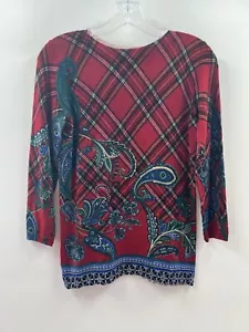 Maglione donna Talbots manica 3/4 paisley a quadri 100% lana merino taglia small - Foto 1 di 10