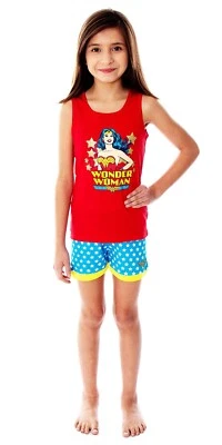 DC Comics Girls Wonder Woman Pajamas Tank Top And Shorts 2 Piece Superhero sz 4 - Image 1 of 4