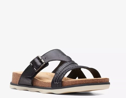 Clarks Brynn Hope sandalo donna nero in pelle slip on UK TAGLIA 7 D EUR 41