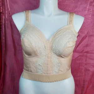 VTG 70'S CARNIVAL LONGLINE BUSTIER CORSET LONGERIE BEIGE LACE BRA 40D - Picture 1 of 15