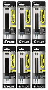 Pilot G2 Rollerball Gel Pen Refill in Black - Fine Point - Pack of 6, NEW, Japan - Picture 1 of 2
