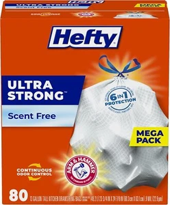 Hefty Ultra Strong Tall Kitchen Trash Bags, Unscented, 13 Gallon, (80 Count) USA - Picture 1 of 9