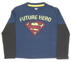 Superman Toddler Boys Size 4T Distressed Look Long Sleeve T-Shirts NWT Blue Hero - Picture 1 of 3