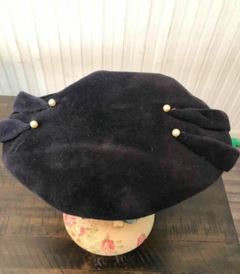 Sombrero vintage para damas mediados de siglo moderno boina Tam correa para la barbilla terciopelo fino moda Foto 1 de 4