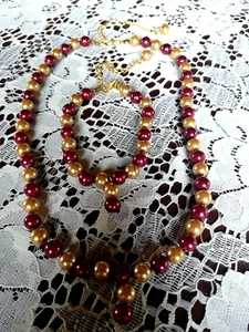 Wunderschönes Schmuckset, Kette und Armband, gold/bordeaux, NEU - Bild 1 von 4