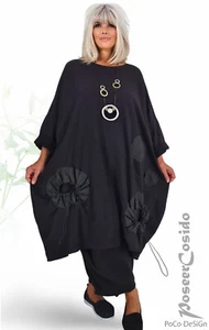 LAGENLOOK Tunika Shirt Pullover Kleid schwarz 44 46 48 50 52 54 56 XL-XXL-XXXL - Bild 1 von 11
