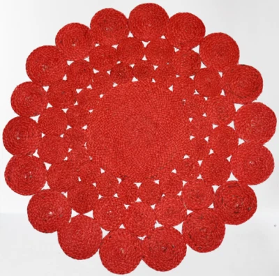 Red Dye Round Jute Rug Circle Design Area Rug Farmhouse Jute Carpet - Image 1 of 4